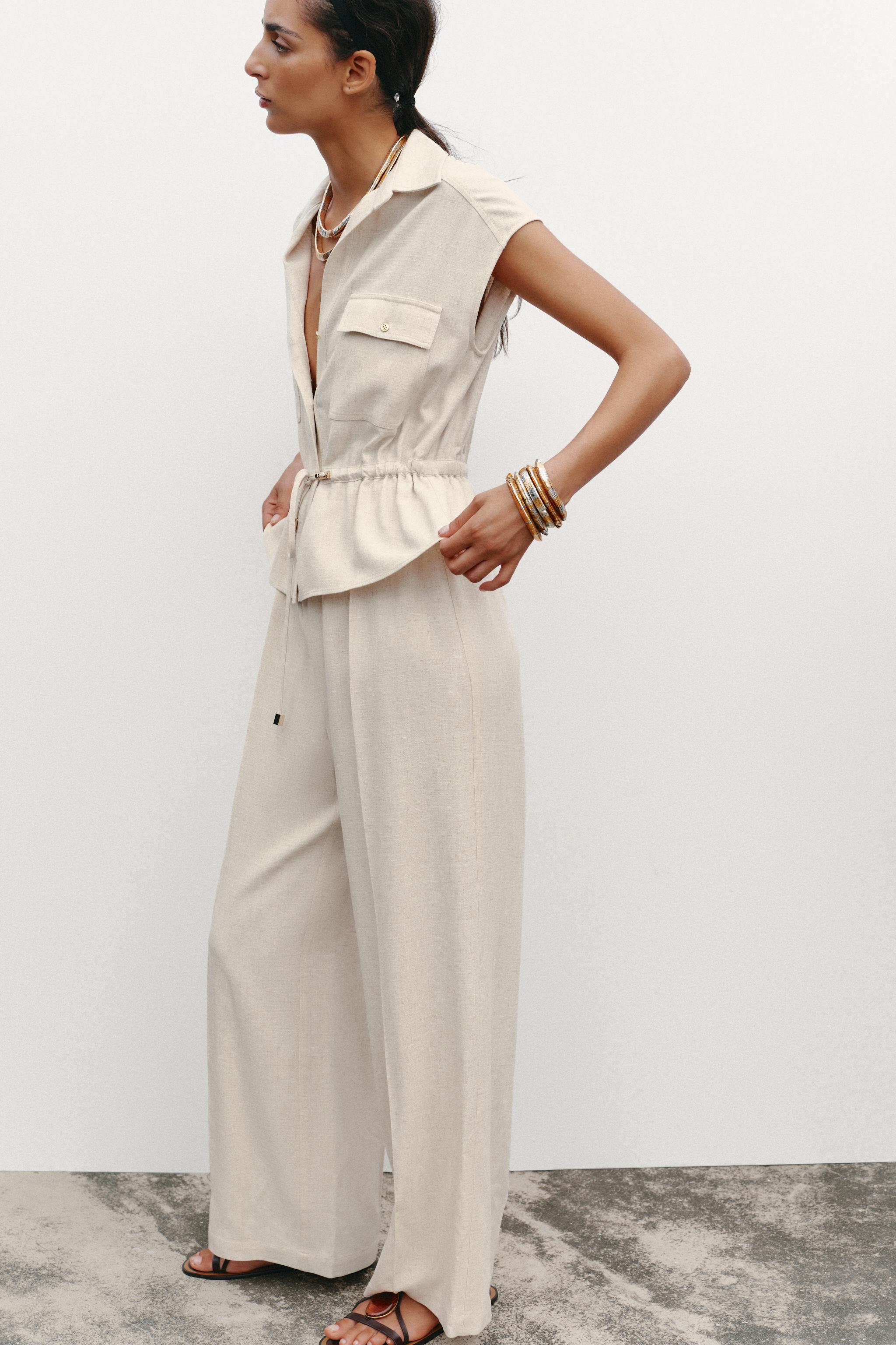 LINEN TWO-PIECE EFFECT JUMPSUIT